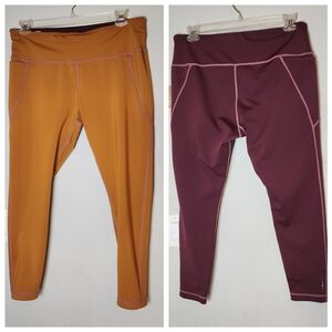 NWT Title Nine Reversible Mad Dash Running Tight Leggings Burgundy Mustard XL